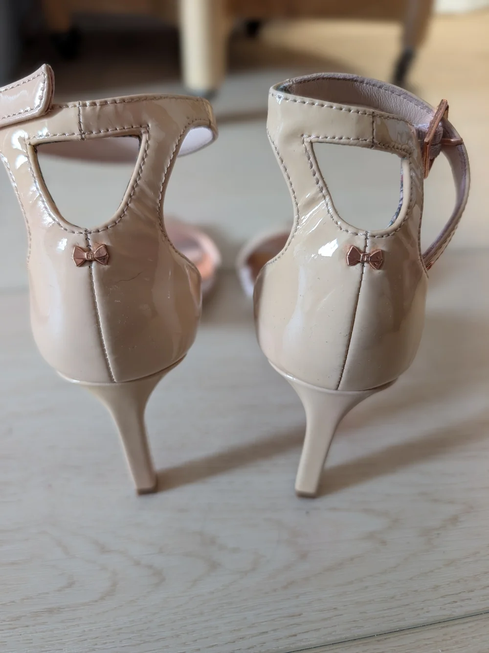 Ted Baker Nude And Rose Gold Metallic Ankle-Strap Uani Heels New 36.5